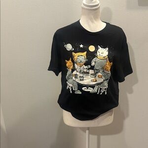 Black Graphic Cat Astronauts Tee